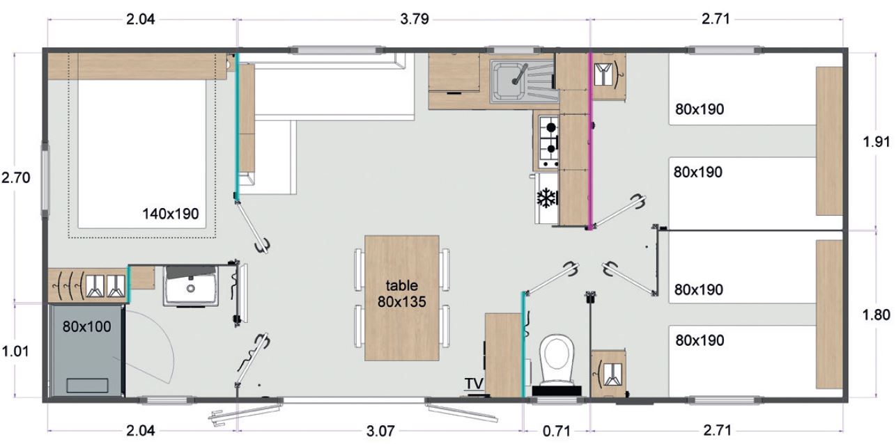 Plan de nos mobil-home 2 chambres